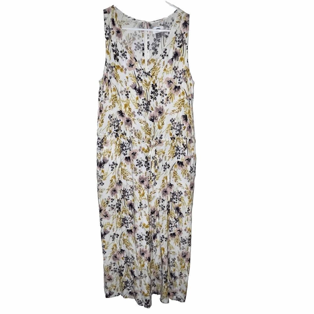 Old Navy White Floral Sleeveless Jumpsuit with Yellow & Purple Print